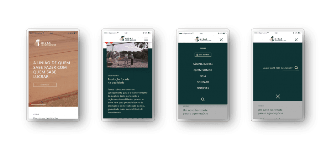 Layout website mobile Midas Agronegócio