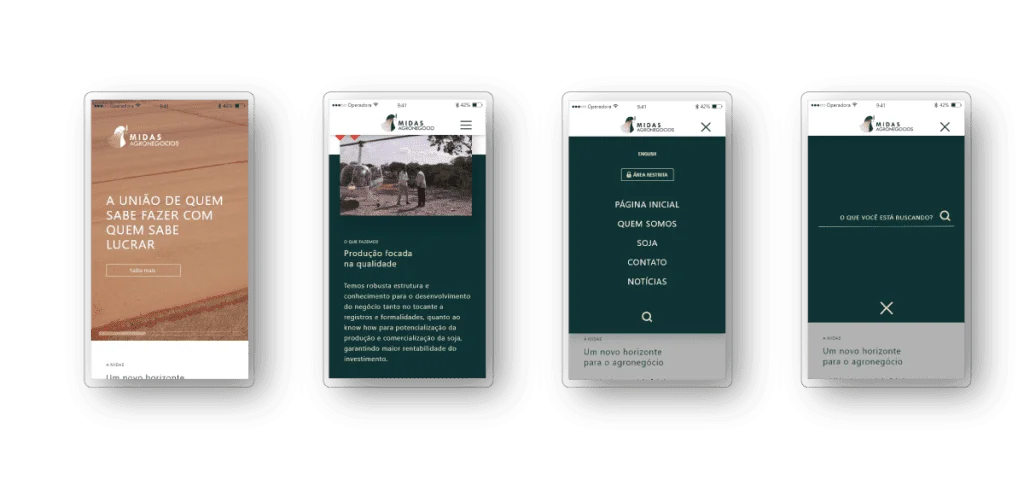 Layout website mobile Midas Agronegócio