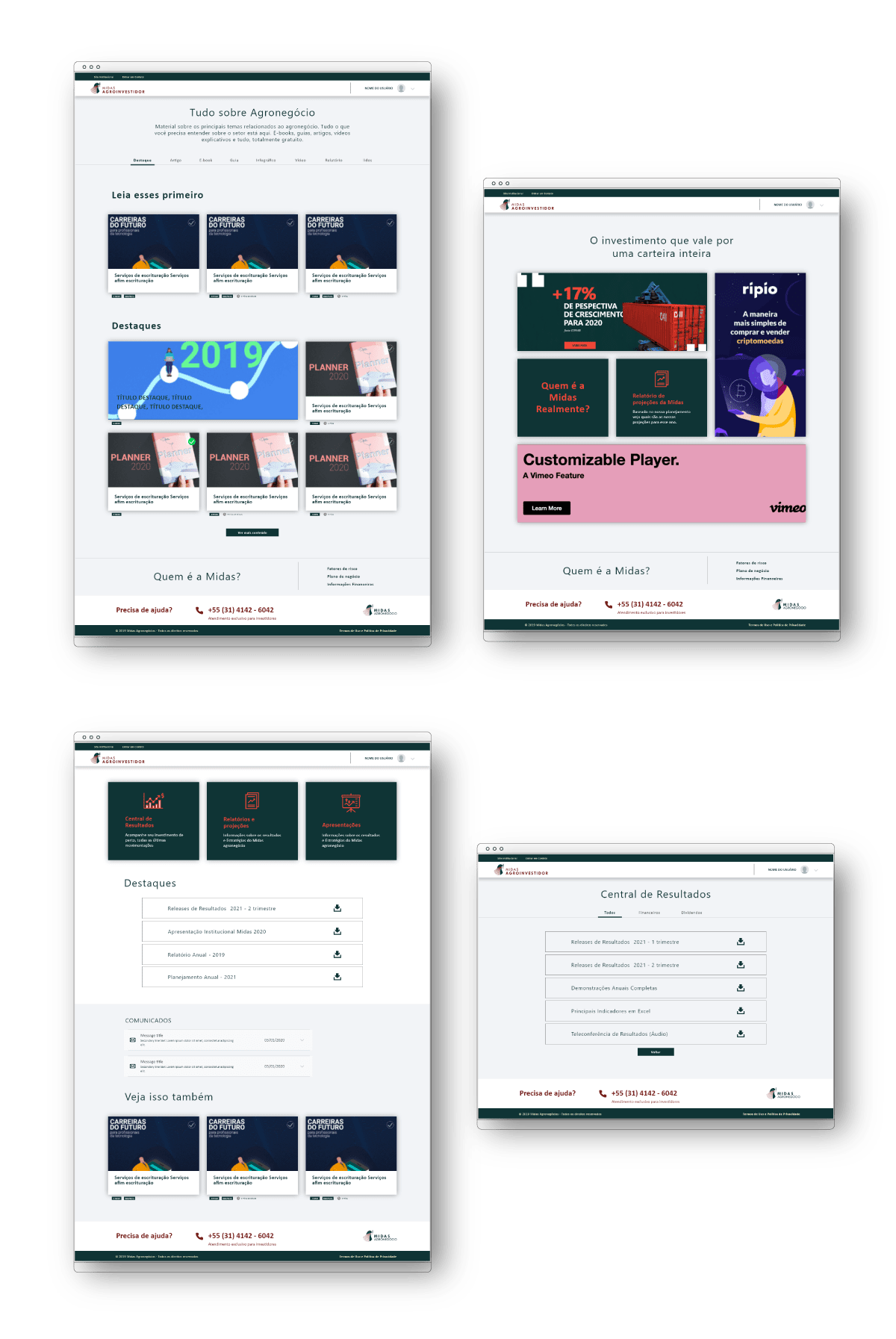 Layout Portal relação com o investidor Midas agronegócio