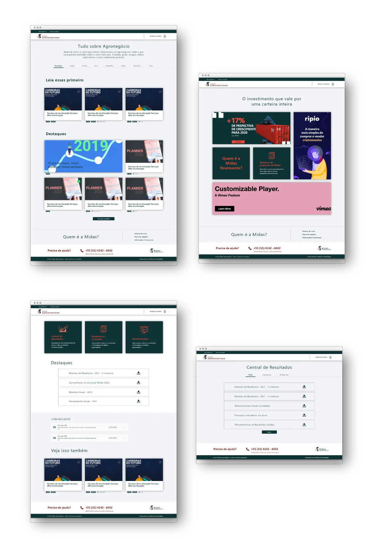 Layout Portal relação com o investidor Midas agronegócio